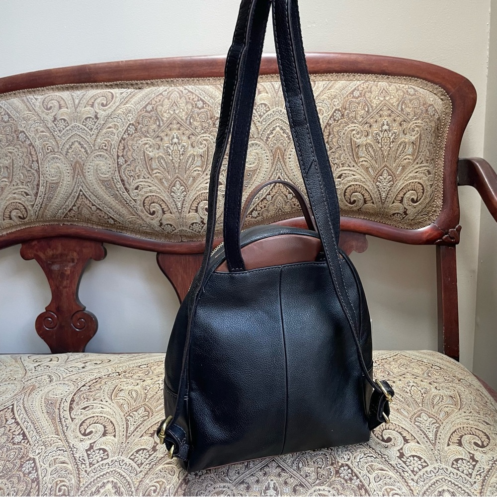 Fossil Felicity Backpack Black Pebbled Leather Brown Top Handle Mini Bag - Picture 10 of 16